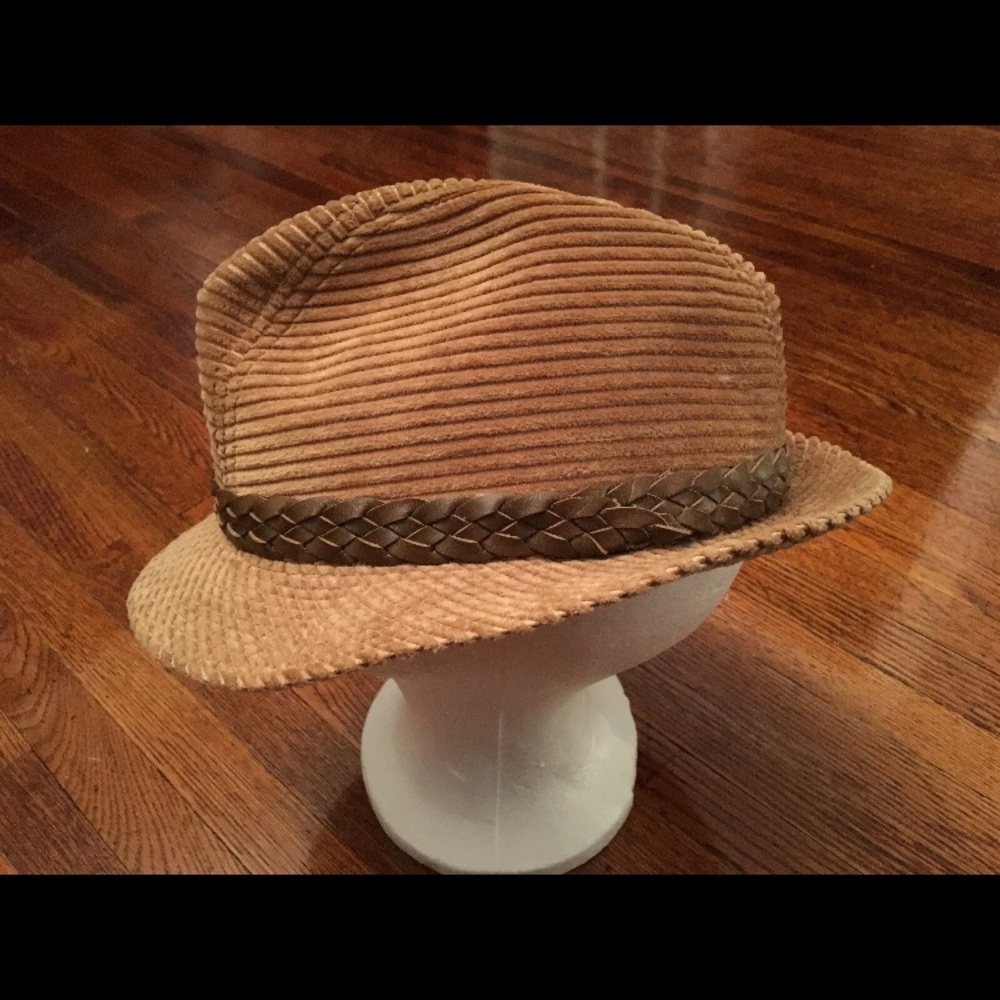 Vintage Biltmore Homburg fedora Hat Cap Tan Brown CA-01784 Large Corduroy Trilby